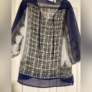 Chico’s | Navy and White Sheer Women's Top